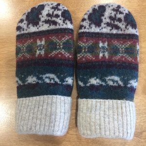 100% Felted Wool Mittens Handcrafted from Repurposed Sweaters - Multi Color